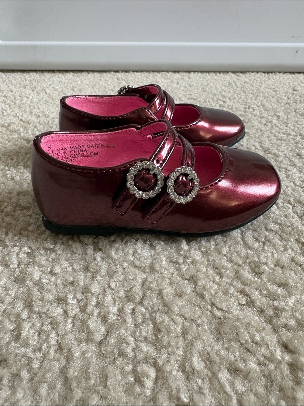 cupcakes & cashmere Metallic Burgundy Mary Jane Shoes with Rhinestone Buckles